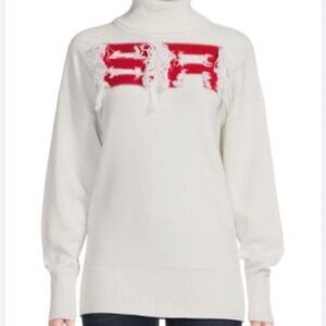 Sonia Rykiel White Turtleneck with Bold Red Accents